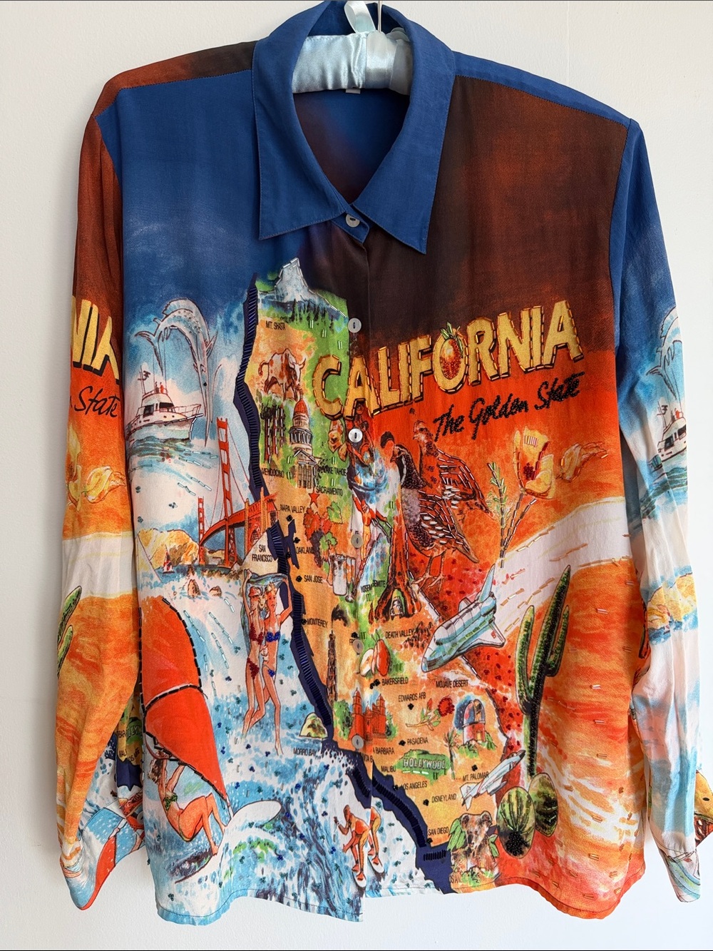 Vintage Nicole Taylor 100% Silk Blouse California - Multicolor Embroidered
